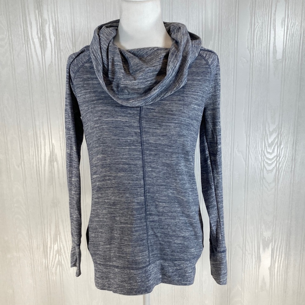 Eddie Bauer Waffle Knit Thermal Cowl Neck Tunic Heather Blue Medium